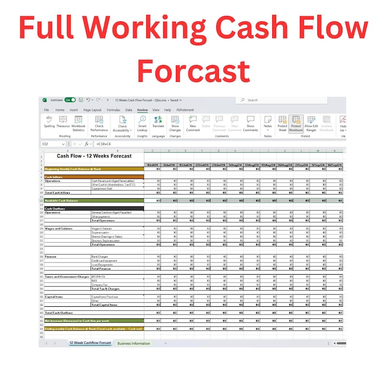 Simple Cash Flow Forecast Excel Spreadsheet With Explanatory PDF ...
