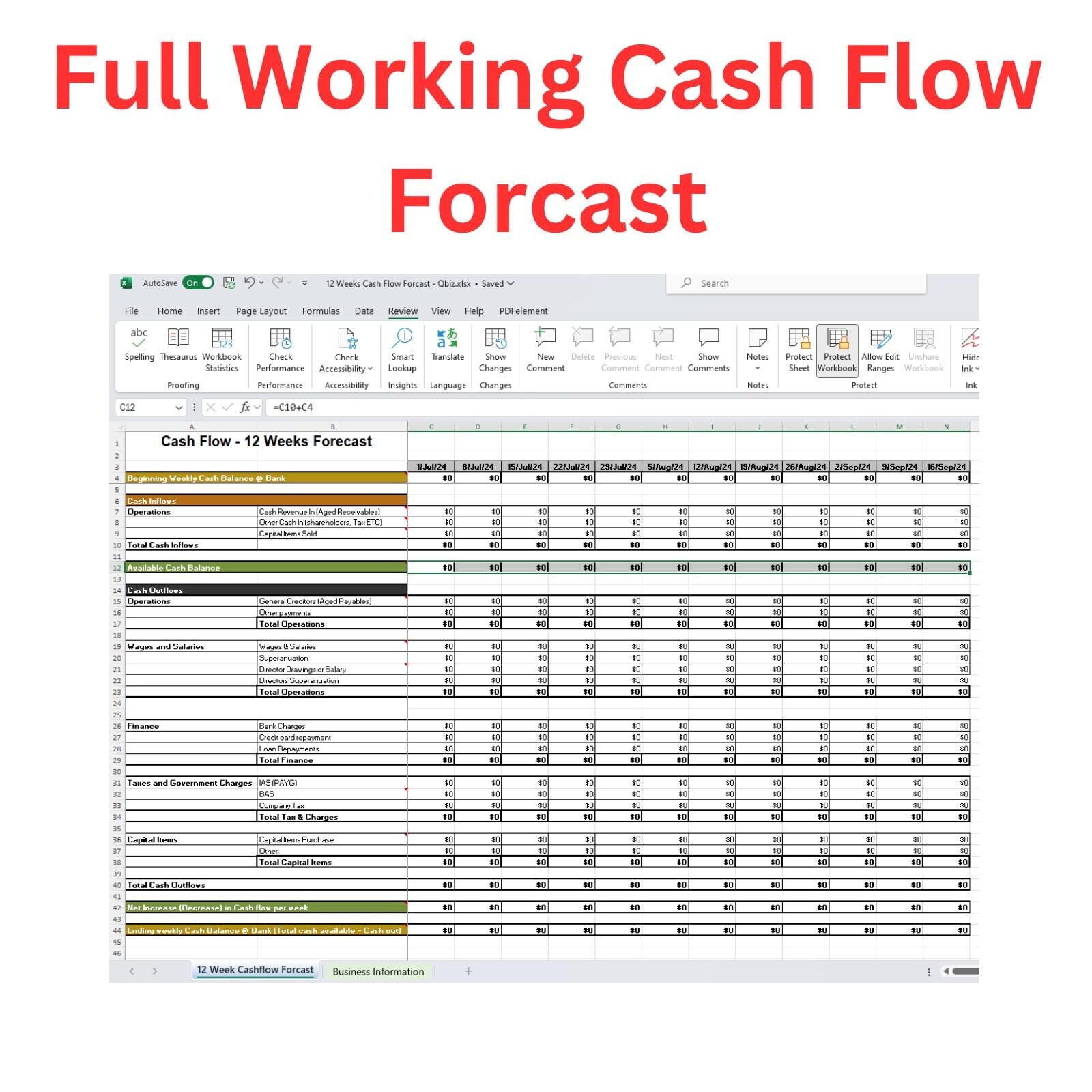 Simple Cash Flow Forecast Excel Spreadsheet With Explanatory PDF ...