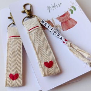 Heart Hand Embroidered Personalised Keychain, Bag Charms, Handmade Keychain, Embroidery Bag Charm