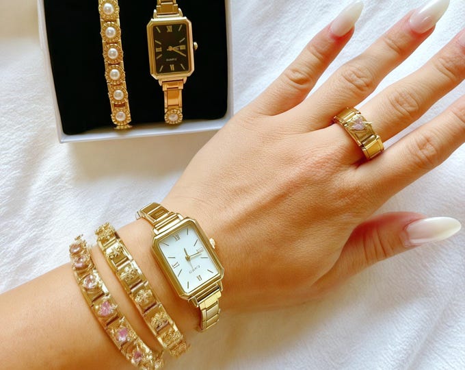 Gold Italian Bracelet, Custom Gold Italy Charms Watch, Personalized Italian Bracelet Charms, Italy Bracelet Watch, Gift for Her