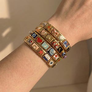 Pulsera italiana de oro personalizada, dijes italianos personalizados, dijes para pulsera italiana, pulsera italiana, regalo para ella, pulsera vintage para mejor amiga