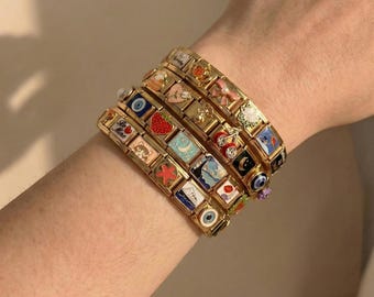 Personalized Gold Italian Bracelet, Custom Italy Charms, Italian Bracelet Charms, Italy Bracelet, Gift for Her, Vintage Best Friend Bracelet