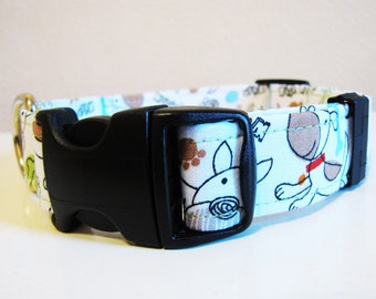 SALE - White Scribble Doodle Dog Collar - Size M