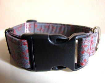 SALE - Retro Gray and Rust Dog Collar - Size S/M