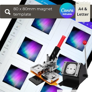 Magnet Template 80x80mm Canva Button Photo Magnet Template Custom Fridge Magnet Design Editable Layout for Personalized Fridge Magnets