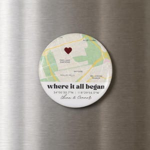 Aangepaste kaartmagneet - gepersonaliseerde onze eerste datum kaartmagneet, Where We Met, stadskaart jubileumcadeau, bruiloft kaart gunst aangepaste kaartmagneet