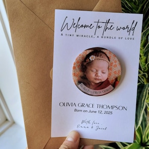 Birth Announcement Magnet with Cardstock | 5×5 cm Premium Square Magnet | Personalized Fridge & Locker Magnets | Cardstock Backer | Keepsake