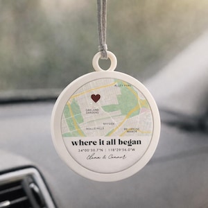 Custom Map Magnet & Ornament, Personalized Location Gift, Car Mirror Charm, Where It All Began, Couple Keepsake