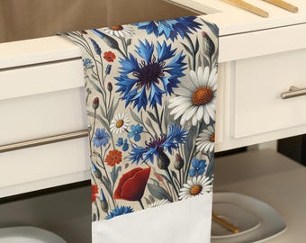 Field Flower Cotton Tea Towel Eco-Friendly Kitchen Towel Botanical Design Unique Gift Nature-Inspired Home Decor