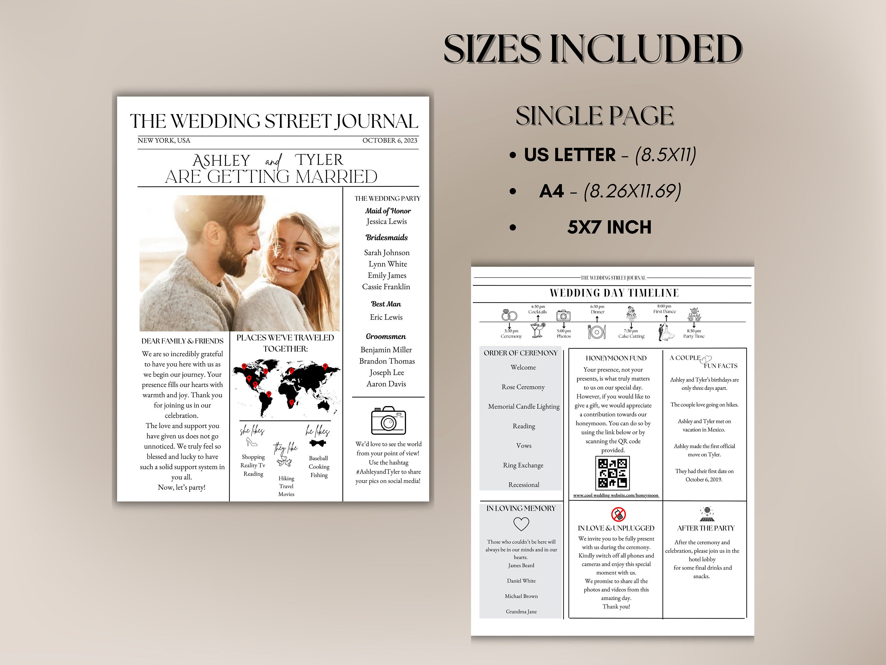 Editable Wedding Newspaper Template, Printable Wedding Program, DIY ...