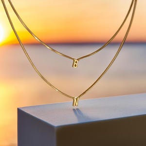 Collar multicapa personalizado de oro de 14 quilates, collar con letra inicial personalizada, cadena de 50 cm, regalo de aniversario de cumpleaños para ella.