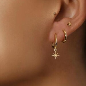 Dainty Star Hoop Earring Gift Set,  Gold & Silver Star Studs, Three-Piece Set,  Cartilage Hoops,  Stylish and Chic Hoops Jewellery For Her.