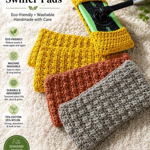Almohadillas reutilizables de ganchillo para Swiffer / Mezcla de algodón y nailon, fundas lavables para fregonas