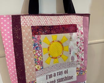 Appliqué sunshine patchwork tote bag - fucking ray of sunshine slogan #2