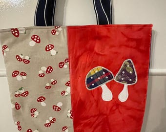 Applique toadstool/mushroom - handmade  tote shopping bag