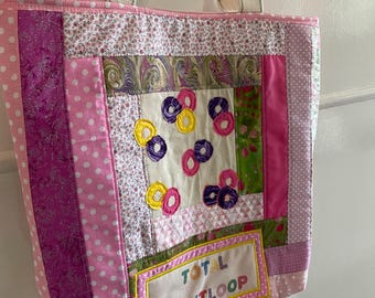 Appliqué fruitloop patchwork tote bag - ‘total fruitloop’ slogan