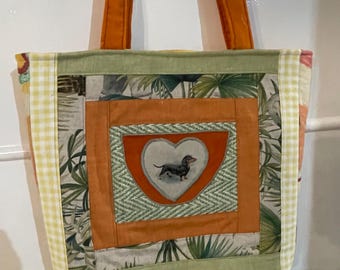 Appliqué Dachshund heart design - handmade tote bag