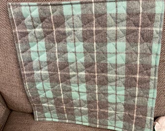 Grey/turquoise plaid design - Handmade Cushion Cover