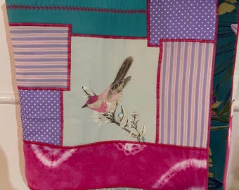 Garden bird patchwork tote bag