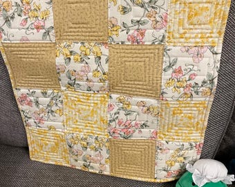 Floral Sweet Pea patchwork quilted - Handmade Cushion Cover