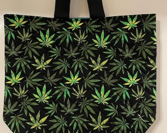 Hemp Leaf handmade quilted tote bag
