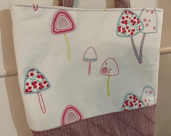 Embroidered toadstool/mushroom - handmade  tote shopping bag