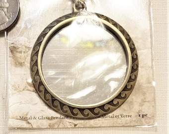 MM-120: a Large Brass Metal Pendant / Focal with a Mirror in Center of Frame