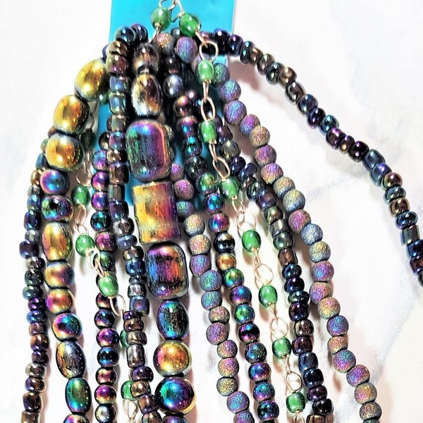 BF-337;  Gorgeous Multiple Strands of Assorted Beads in Iridescent Purples and Blues