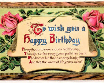 P-110: Colorful Birthday Vintage Postcard