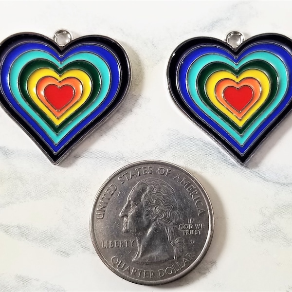 C-140; Two Multicolored Hearts Charms with Silver Backing