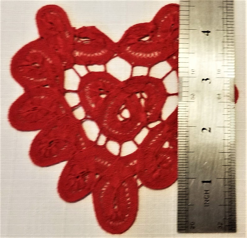 Three Assorted Red LR-168 Battenburg Lace Heart Doilies