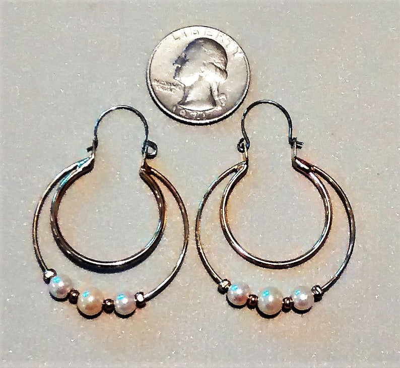 OJE-127 Vintage Hoop Earrings with Pearls