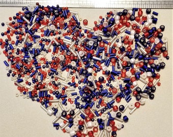 BF-262: A Patriotic Mix of Red, White, and Blue Bugle, Seed Beads- approx. 1000