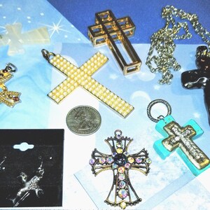MM-123; Wow! A Gorgeous Assortment (7+) of Crosses in a Variety of Materials and Sizes- Faceted Glass, Pearls, Rhinestones, Stone, Metal