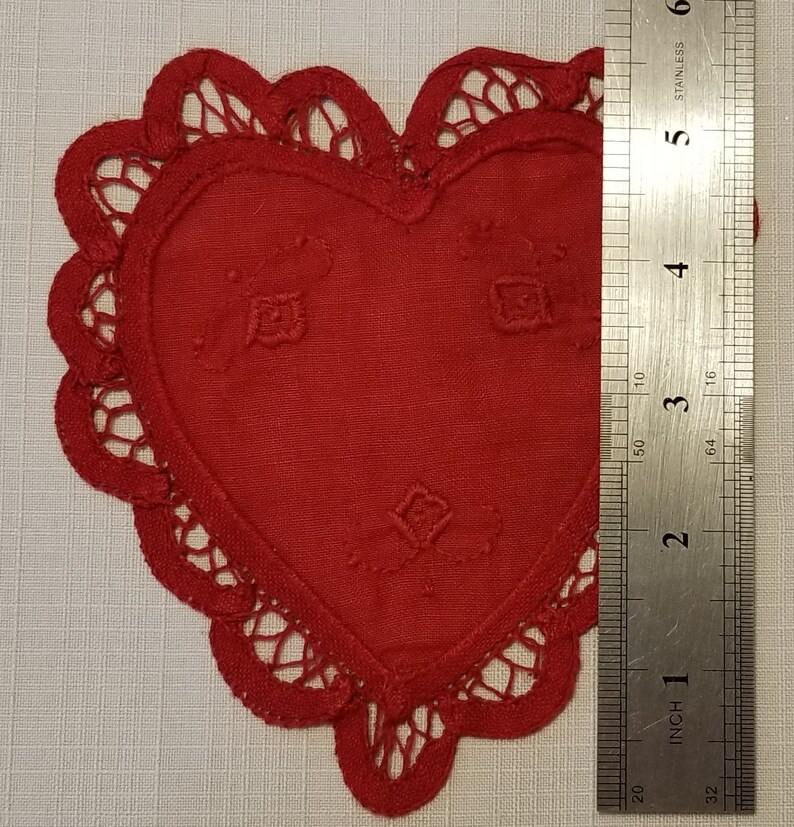 Three Assorted Red LR-168 Battenburg Lace Heart Doilies