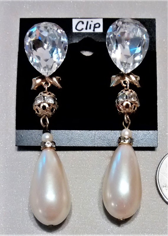 OJE-134; Vintage Crystal, Pearl and Rhinestone Da… - image 1