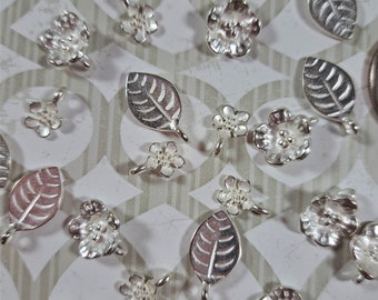 24 Petite Silver Metal Charms of Leaves and Flowers