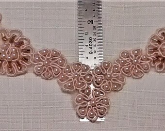 E-161: Cream Colored Applique with Pearls and Sparkly Bugle Beads