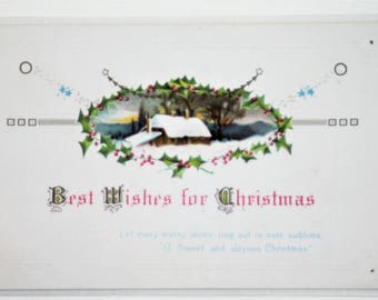 P-102: Vintage "Best Wishes for Christmas" with Bucolic Scene, Postcard is Not Franked With Divided Back