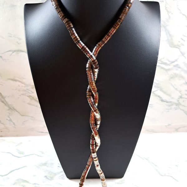 OJN-204; Articulated Bendable Necklace 36" Snake Chain of Multi-Colored Segments from the 1980s Very Attractive