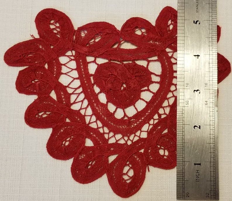 Three Assorted Red LR-168 Battenburg Lace Heart Doilies