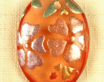 BF-112; Beautiful Orange Floral Resin Focal Cabochon with Hole for Hanging