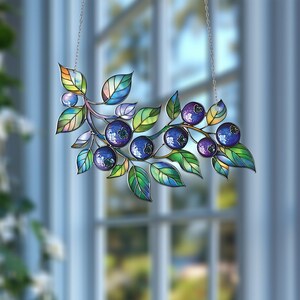 Small Berry Window Rings Blueberry Window Hanging Acrylic, Fruit Branch Sun Catcher, Kitchen ...