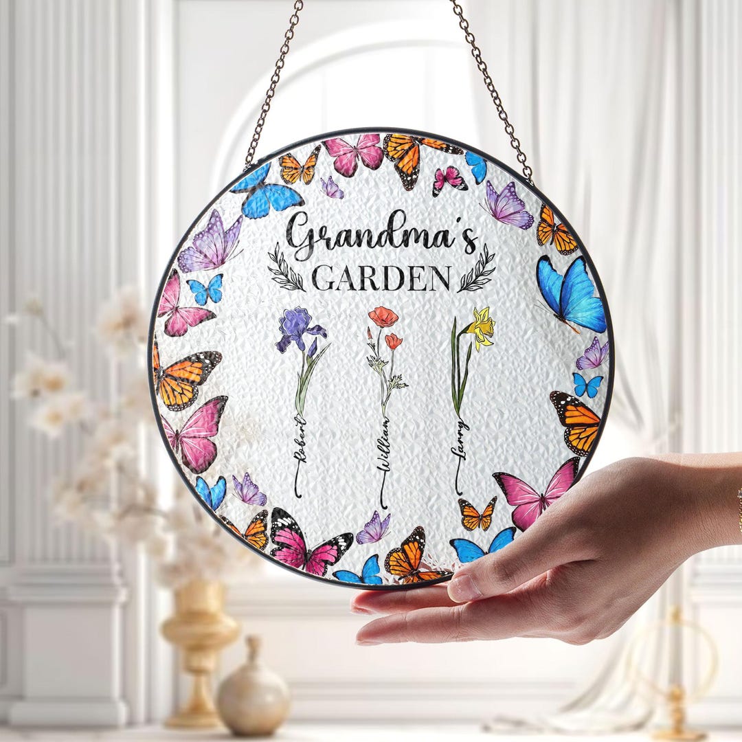 Personalized Grandmas Garden Stained Glass SUNCATCHER, Custom Birth ...
