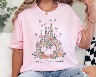 Happiest Place on Earth Shirt, Magic Kingdom Shirt, Disney Castle Floral Shirt, Magical World Shirt, Magical Kingdom,Disney World Tee 232539