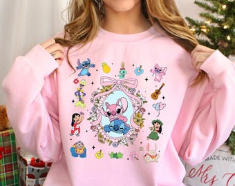 Coquette Bow Angel And Stitch Mirror Sweatshirt, Disney Best Friend Sweatshirt, Disney Trip Hoodie, Disney Hawaiian Crewneck 233919