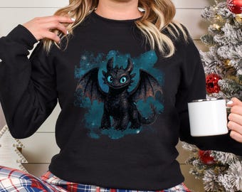 Toothless Dragon Sweatshirt, How To Train Your Dragon Sweatshirt, Night Fury Hoodie, Watercolor Dragon Crewneck, Epic Universe Hoodie 233397
