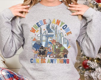 Disney Zootopia City Skyline Sweatshirt, Where Anyone Can Be Anything Hoodie, Nick Wilde Judy Hopps Hoodie, Disney Zootopia Crewneck 234533