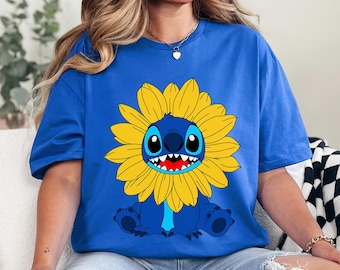 Stitch Sunflower Shirt, Disney Stitch Shirt, Disney Family Vacation Tee, Cute Stitch Shirt, Sunflower Shirt, Stitch Floral Disney Tee 233548