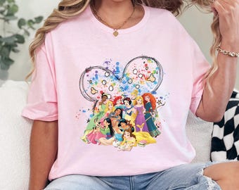 Retro Disney Princess Shirt, Watercolor Princess Shirt, Disney Trip Shirt, Disney Princess Mickey Head Tee, Disney Girly Shirt 233953